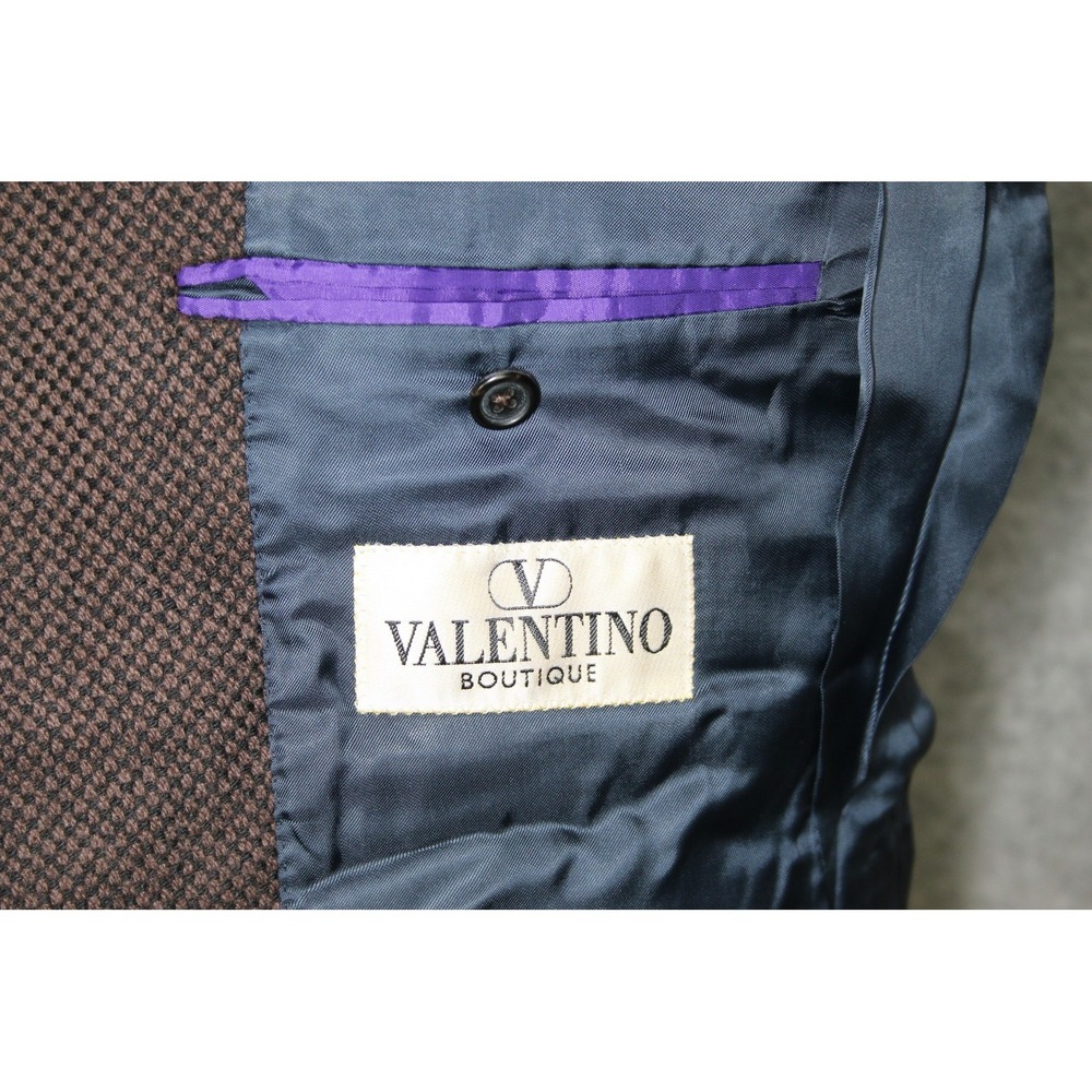 VTG Valentino Boutique Blazer Men 38R Brown Check Pure Cashmere Sport Coat Italy - Picture 9 of 16